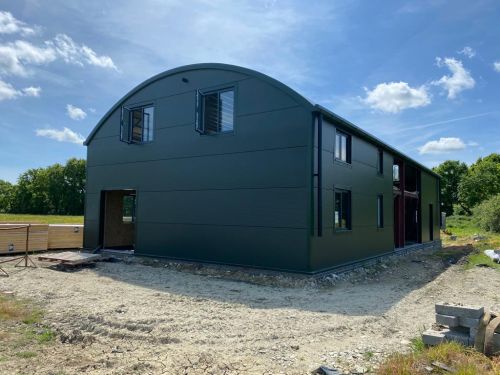 Click Here To Enlarge This Photo Of Dutch Barn Conversion - Curved Roofing System & Kingspan KS1000 MR Micro Rib Horizontal Wall Cladding