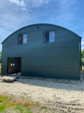 Click Here To Enlarge This Photo Of Dutch Barn Conversion - Curved Roofing System & Kingspan KS1000 MR Micro Rib Horizontal Wall Cladding