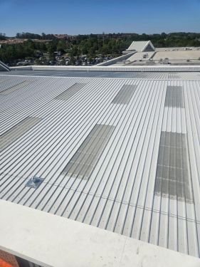 Click Here To Enlarge This Photo Of Roof Refurbishment - Brett Martin Mansafe Non Fragile GRP, Giromax Roof Coat & Euroclad Reverse Profile Cladding