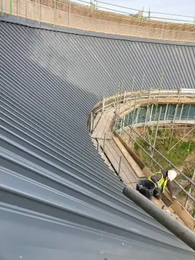 Click Here To Enlarge This Photo Of Euroclad Elite 4 Range aluminium tapered Standing Seam built up Roofing System in Slate Grey to 2 no. roofs for a valued client in Dover, Kent.