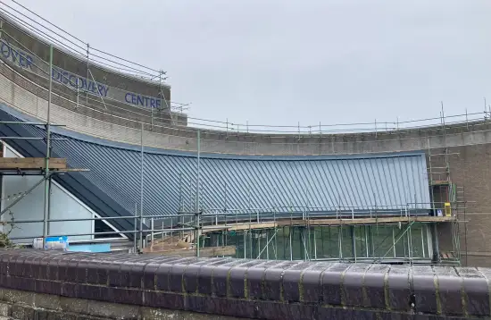 Euroclad Elite 4 Range aluminium tapered Standing Seam built up Roofing System in Slate Grey to 2 no. roofs for a valued client in Dover, Kent.